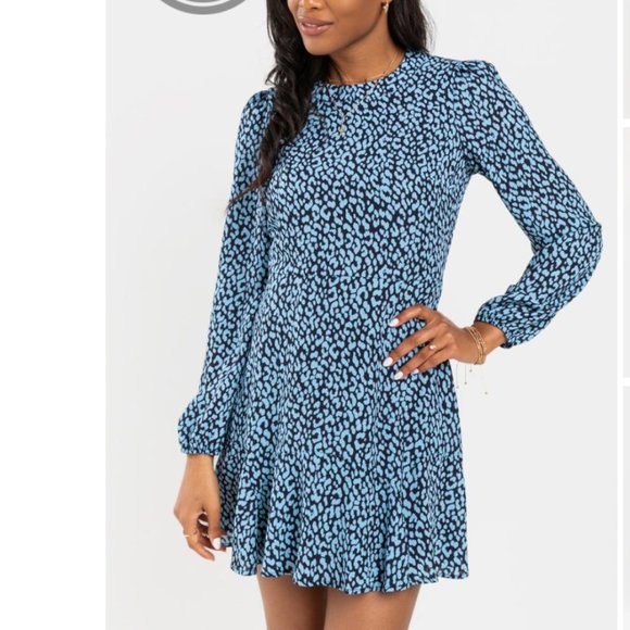 Francesca's Collections Dresses & Skirts - NWT! Francesca's Blue Long Sleeve Cheetah Print T Shirt Dress!